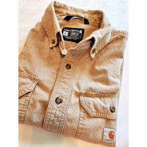 Carhartt S Loose Fit 104369-256 Tan Chambray Work Shirt 100% Cotton Short Sleeve